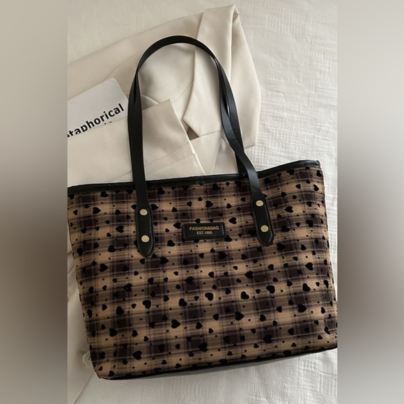 I 🖤 You Heart Plaid PU Leather Strap Tote Bag - Picture 8 of 8